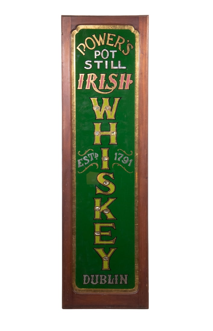 POWERS WHISKEY REVERSE PAINTED PUB SIGN (1 of 2)