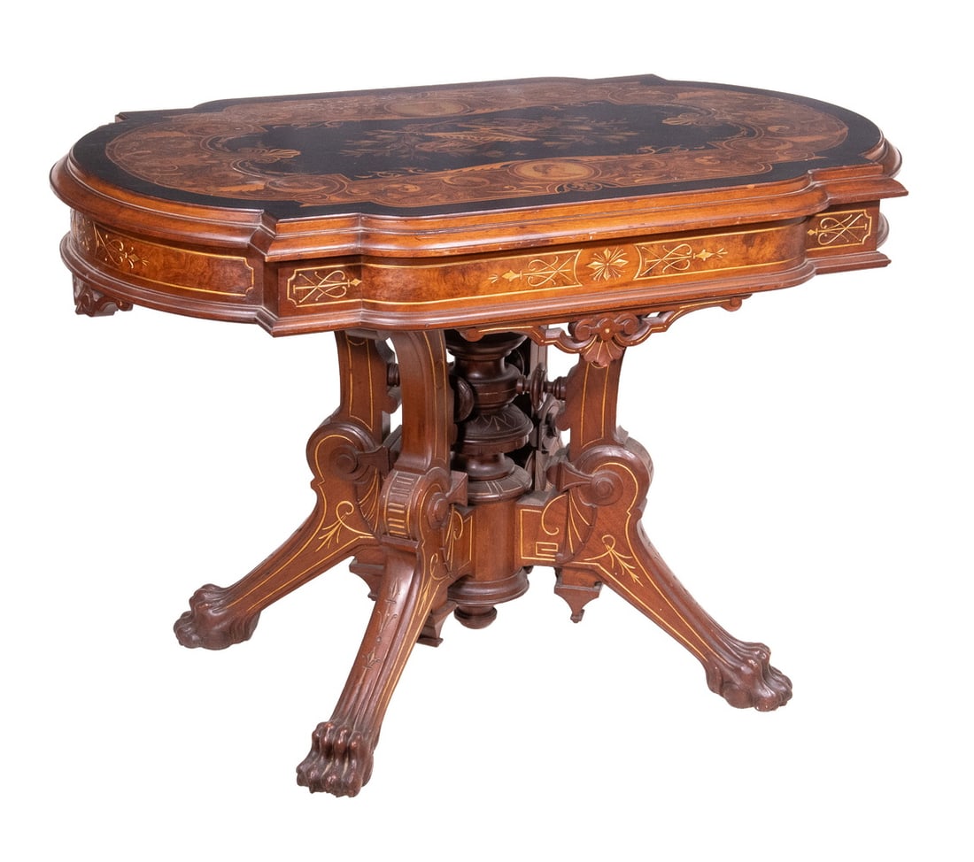 MARQUETRY TABLE ATTRIBUTED TO JOHN JELLIFF, NEWARK, NJ (1 of 4)