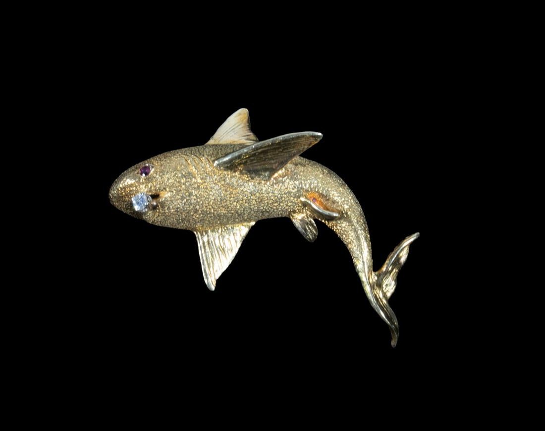 GEORGE LEDERMAN 18K GOLD, DIAMOND AND RUBY SHARK BROOCH: KEN DEWAARD (CONTEMPORARY MAINE) "Colorful Day in the Cove (New Harbor Maine Back Cove)," oil on canvas, signed lower right, titled verso. In dark molded panel frame with gold liner. OS: 23 1/2 x 27