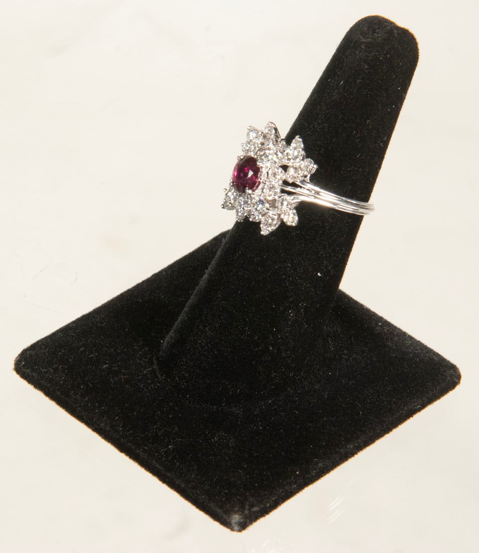 18K WHITE GOLD RUBY AND DIAMOND CLUSTER RING - 3