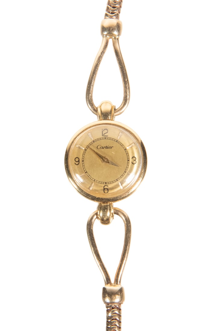 CARTIER 18K YELLOW GOLD WOMAN'S COCKTAIL WRISTWATCH: CARTIER 18K YELLOW GOLD WOMAN'S COCKTAIL WRISTWATCH Beautiful 18K Yellow Gold Cartier Lady's Cocktail Wristwatch. Round 20mm, 18K yellow gold case mounted on an 18K yellow gold, oval snake bracelet. G