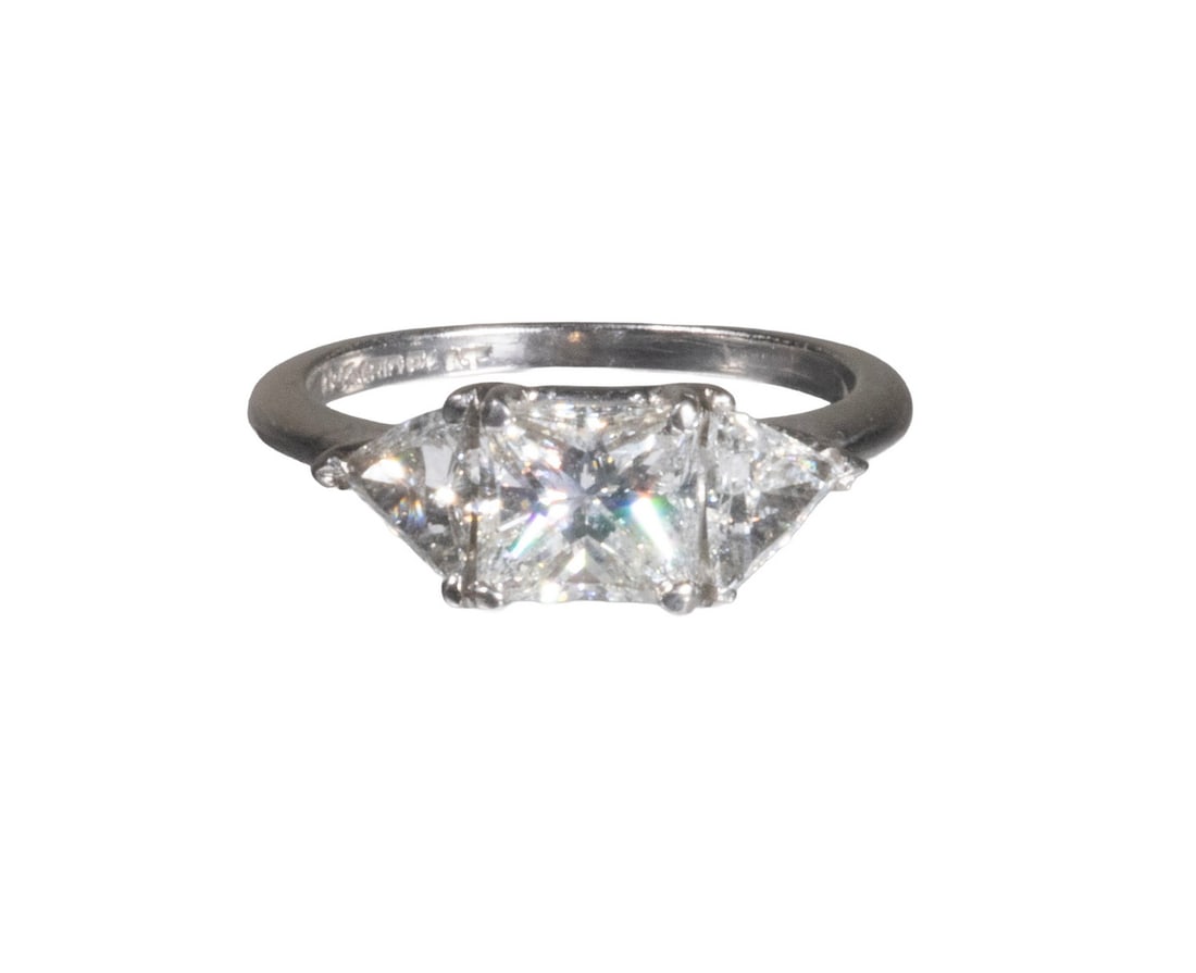 PLATINUM DIAMOND THREE-STONE RING (1 of 2)