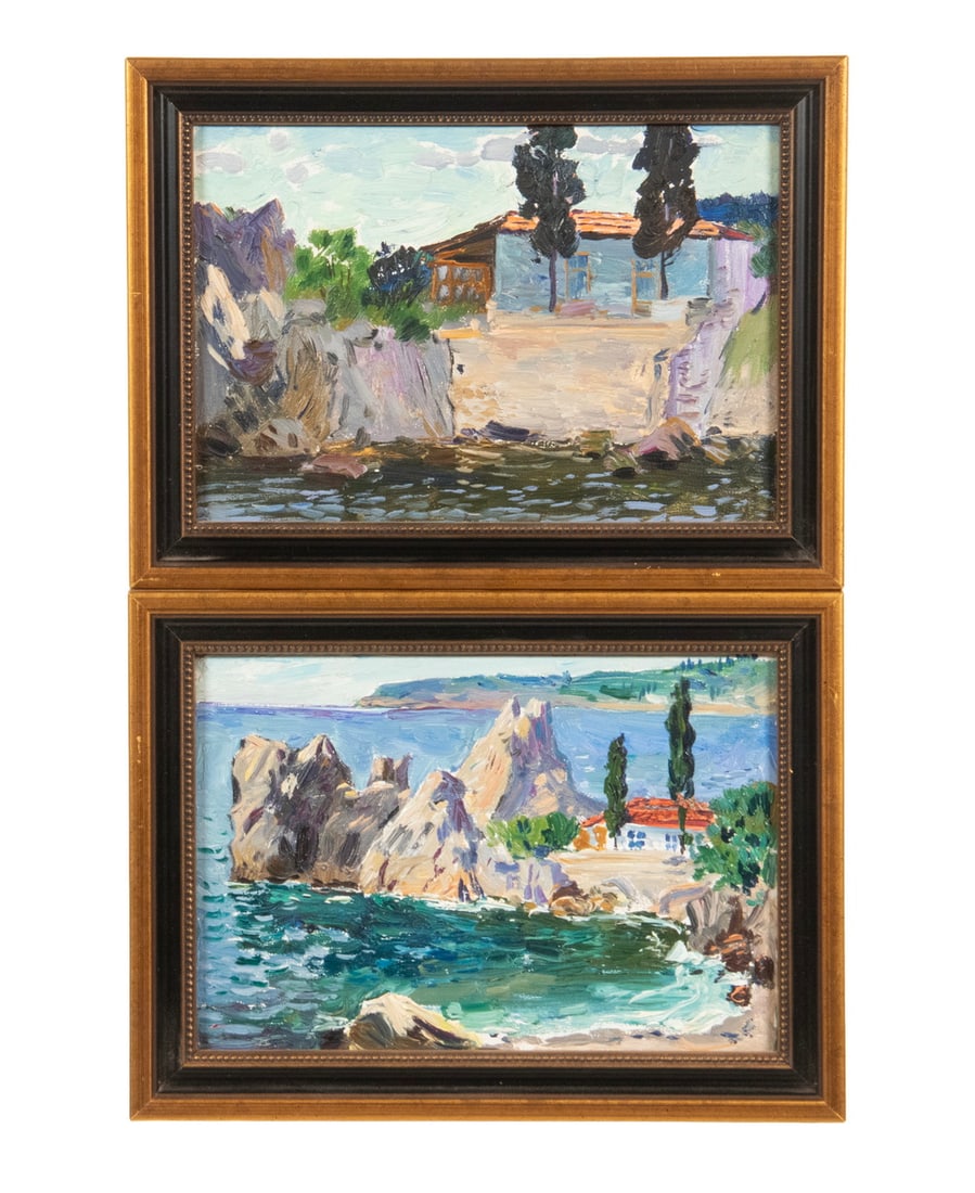 ARAM KOUPETSIAN (RUSSIA/USSR, 1928-2017): ARAM KOUPETSIAN (RUSSIA/USSR, 1928-2017) Two Miniature Views of Playwright Anton Chekov's Home: "Maison de Tchekhov" & "Tchekhov's House", neither signed on face, but signed and titled verso, dated 19