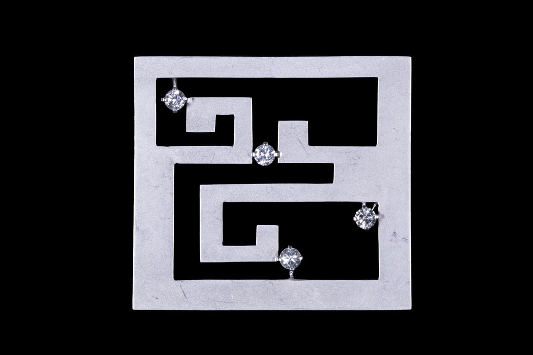 18K WHITE GOLD AND DIAMOND GEOMETRIC BROOCH (1 of 3)