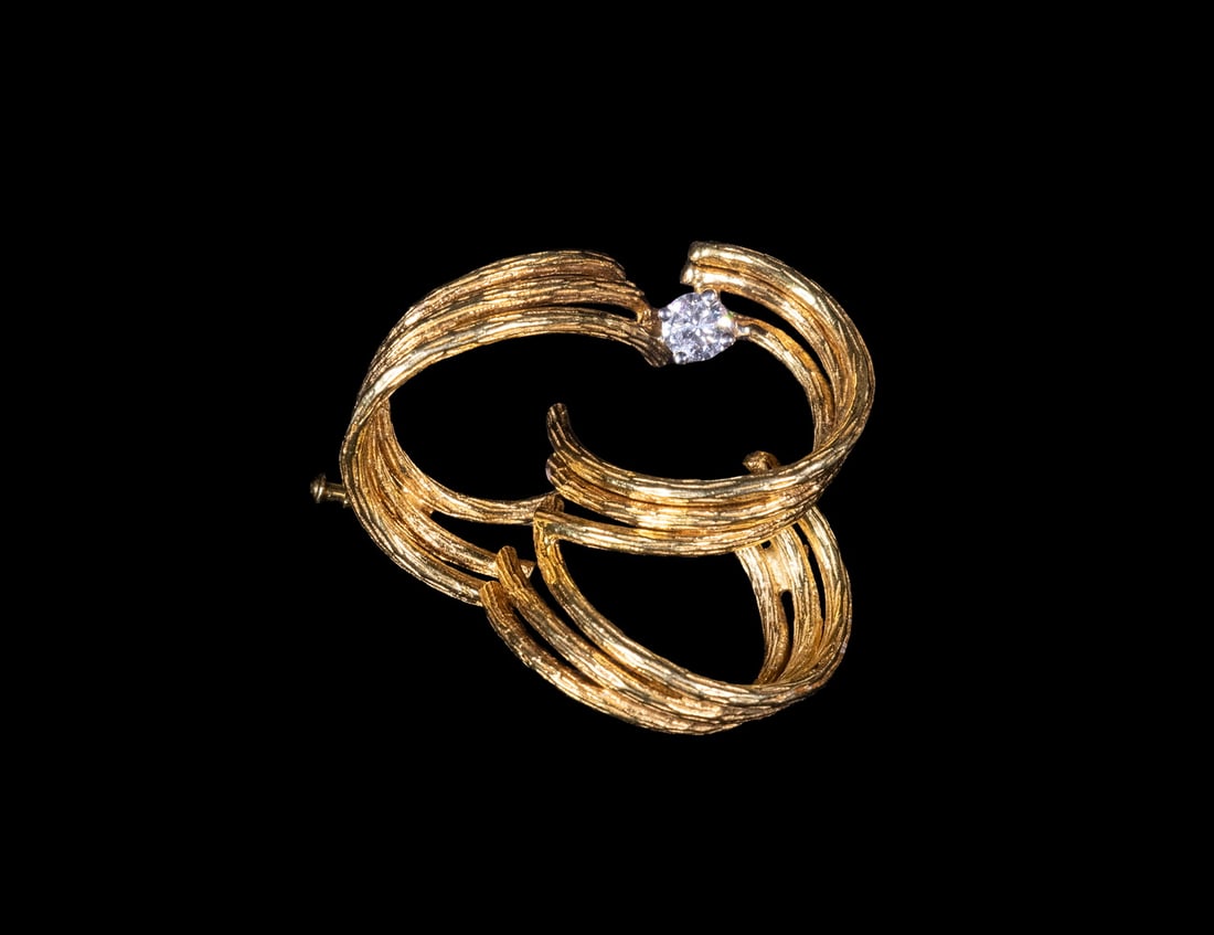 18K GOLD AND DIAMOND BROOCH: TOM PAIEMENT (BATH, MAINE) (Pair)"Liz", April 1999 & "Blue Stripe", 2000, both oil on boxed panel, unsigned on face, signed, titled and dated verso, with labels from Greenhut Galleries of Portland, Ma