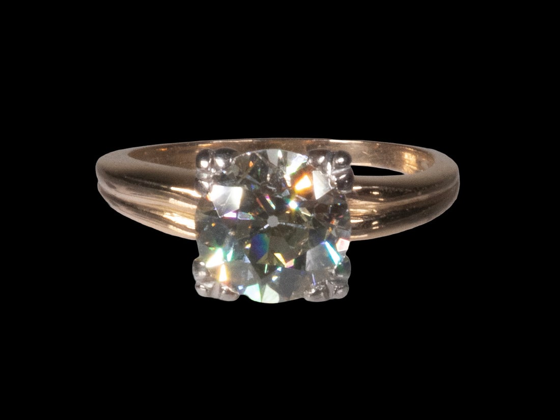 VINTAGE 14K YELLOW GOLD, PALLADIUM AND DIAMOND SOLITAIRE RING (1 of 4)