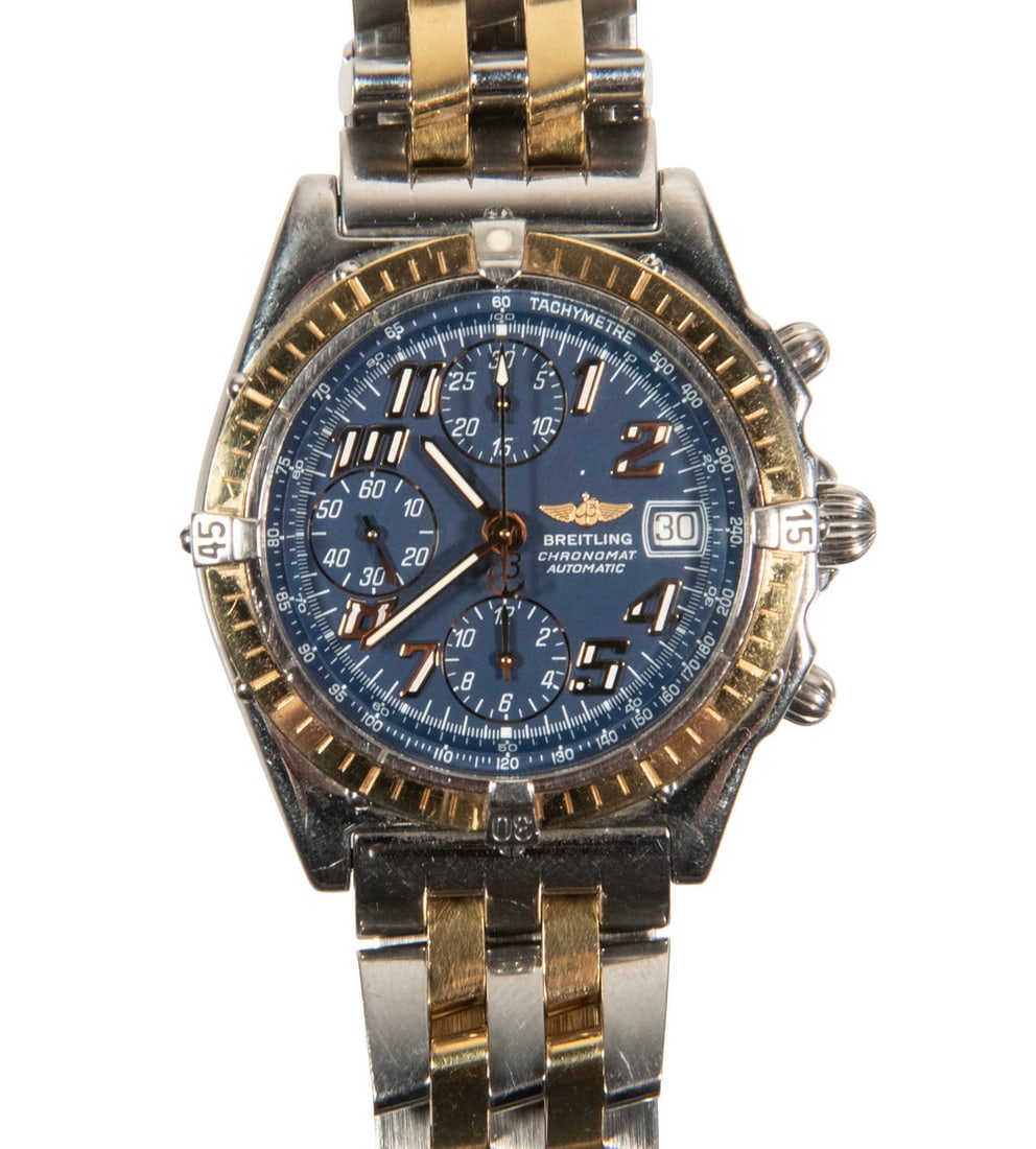 TWO TONE BREITLING CHRONOMAT WRISTWATCH: VINTAGE JENNINGS "STANDARD CHIEF" SLOT MACHINE Late 1940s Counter Top 10-Cent Slot Machine, by O.D. Jennings & Co. (Chicago, IL), S/N 169136, having an Art Deco design case in bronze finished metal wi