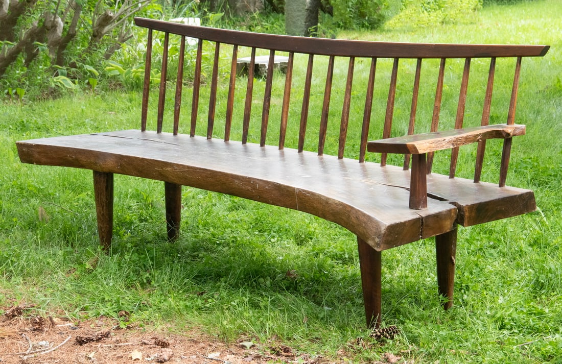 LIVE EDGE MAHOGANY SPINDLE BACK BENCH (1 of 3)