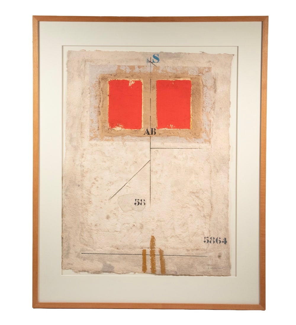 JAMES COIGNARD (FRANCE, 1925-2008): POWERS WHISKEY REVERSE PAINTED PUB SIGN Merchandising Sign for Powers Irish Whiskey, depicted via a reverse painted beveled glass mirror with wooden frame, with wooden back panel. OS: 54 x 16 in. (137