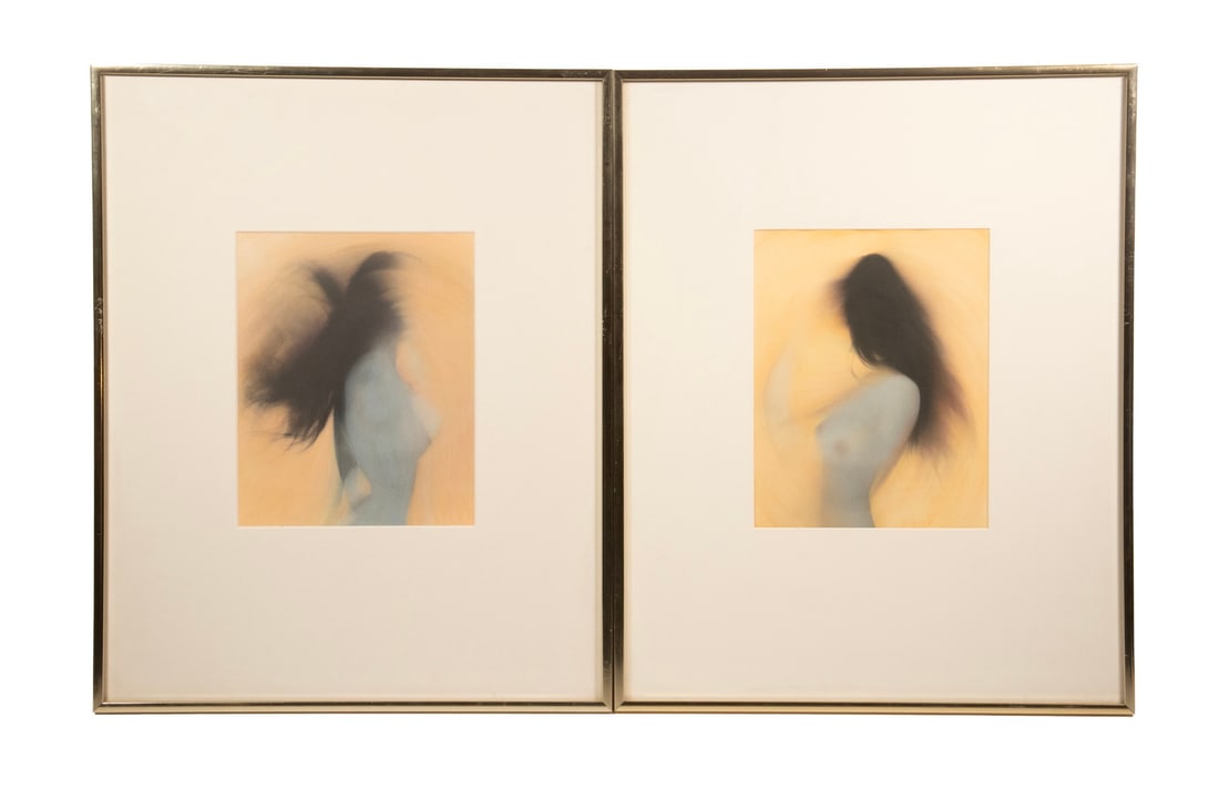 (2) PATRICK YOUNG (AMERICAN), "JANET SERIES" HAND-PAINTED PHOTOGRAPHS: (2) PATRICK YOUNG (AMERICAN), "JANET SERIES" HAND-PAINTED PHOTOGRAPHS A pair of hand-painted photographs from the artist's Janet Series No. 1 & 2, depicting ethereal female figures rendered in soft,