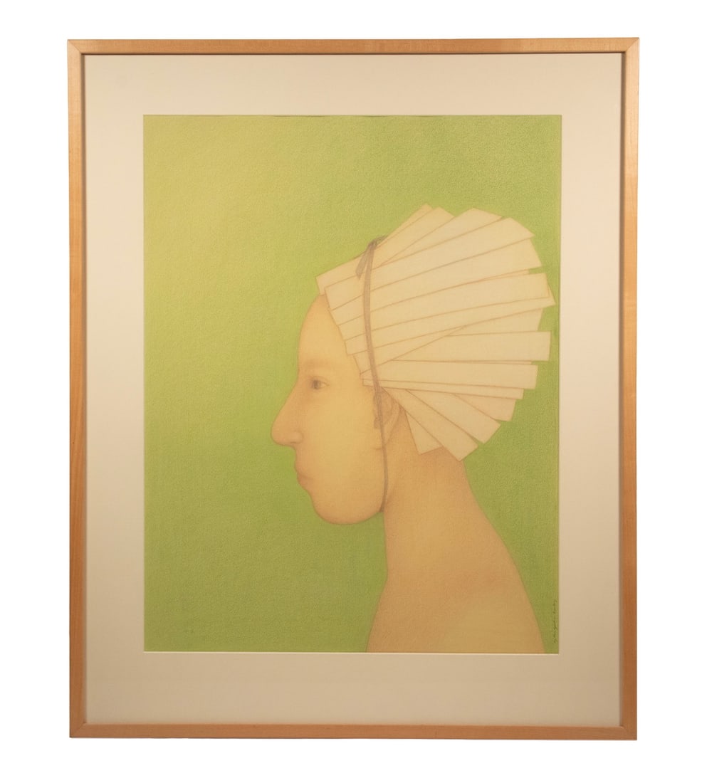 CYNTHIA GOODMAN BRANTLEY (20TH C. NY): CYNTHIA GOODMAN BRANTLEY (20TH C. NY) "Pale Profile", 1995, colored BFK paper, signed lower right edge, titled and dated verso. In maple box frame, matted under glass. OS: 26 x 32 x 1 1/4 in. (66 x 81