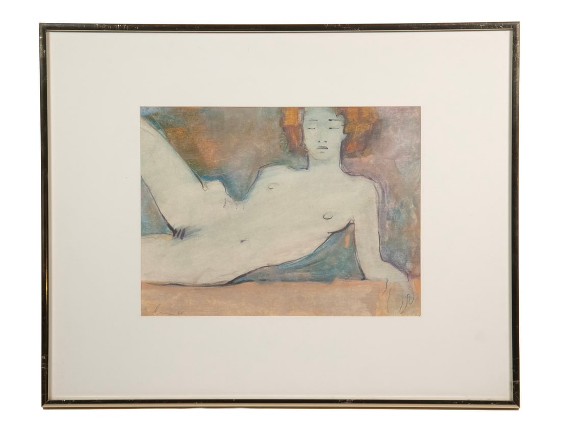 DAVID SLEE (AMERICAN, B. 1947), RECLINING NUDE: DAVID SLEE (AMERICAN, B. 1947), RECLINING NUDE Watercolor on paper depicting a reclining nude figure. Signed lower left and dated 1984. Good overall condition. Reference: A comparable nude