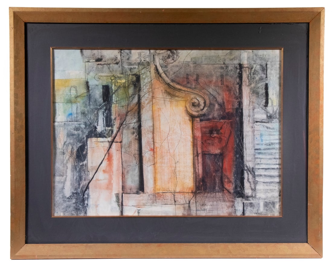 WILLIAM THON (ME/NY/ITALY, 1906-2000): WILLIAM THON (ME/NY/ITALY, 1906-2000) Double-Sided Watercolor on paper, done while in Rome in the mid-1950's, one side (the front) horizontal format, having Classical Architectural Allusions, the othe