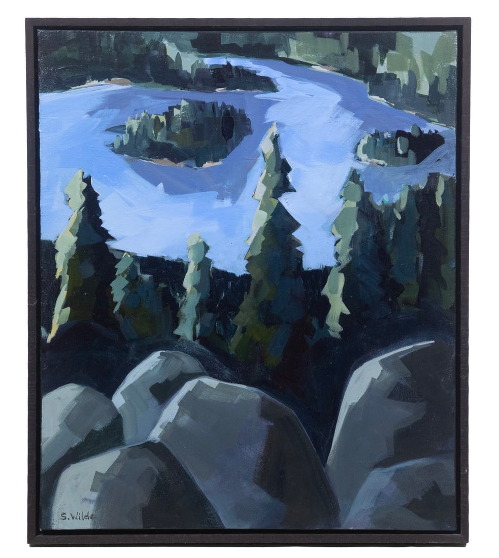 SARAH WILDE (CONTEMPORARY AMERICAN): SARAH WILDE (CONTEMPORARY AMERICAN) Island View, oil on canvas. Signed lower left, S. Wilde. In black wood floating frame. Fine condition. OS: 25 1/2 x 21 1/2 in. (64.8 x 54.6 cm.), SS: 24 x 20 in. (6
