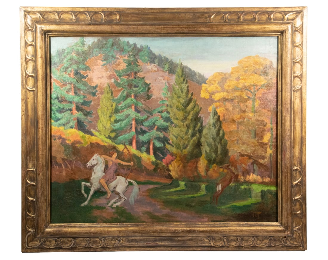 MARGUERITE ZORACH (NY/ME/CA, 1887-1968): OTTY MERRILL (TENANTS HARBOR, ME/ NYC) A Murder of Crows in Tree Line, monotype print on cardstock, pencil signed on mat, under glass, in black box frame. OS: 21 1/2 x 17 x 3/4 in. (54.6 x 43.2 x 1.9 