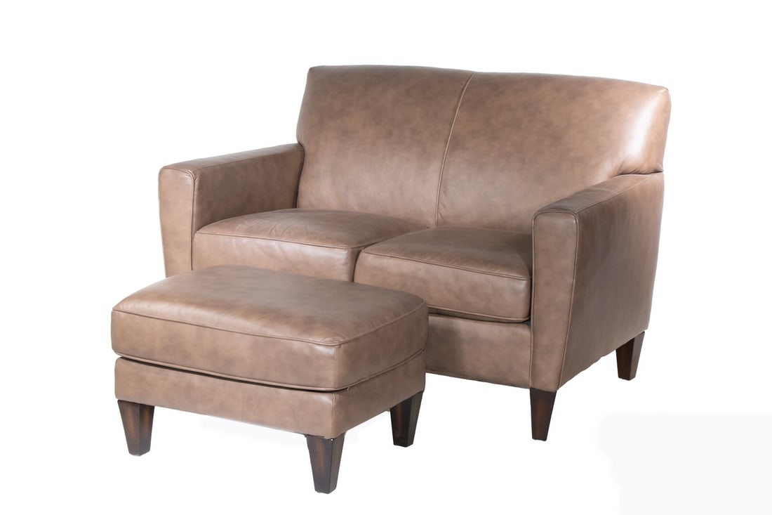 LEATHER LOVESEAT AND OTTOMAN BY FLEXSTEEL (1 of 1)