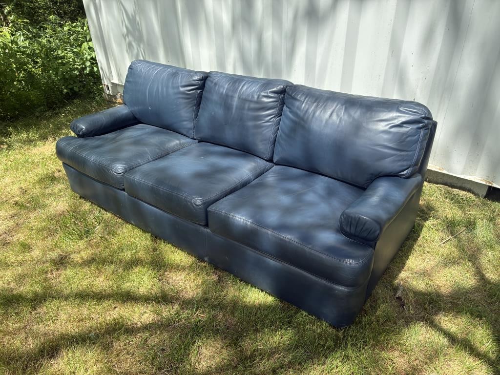 BLUE LEATHER 3-CUSHION SOFA (1 of 1)