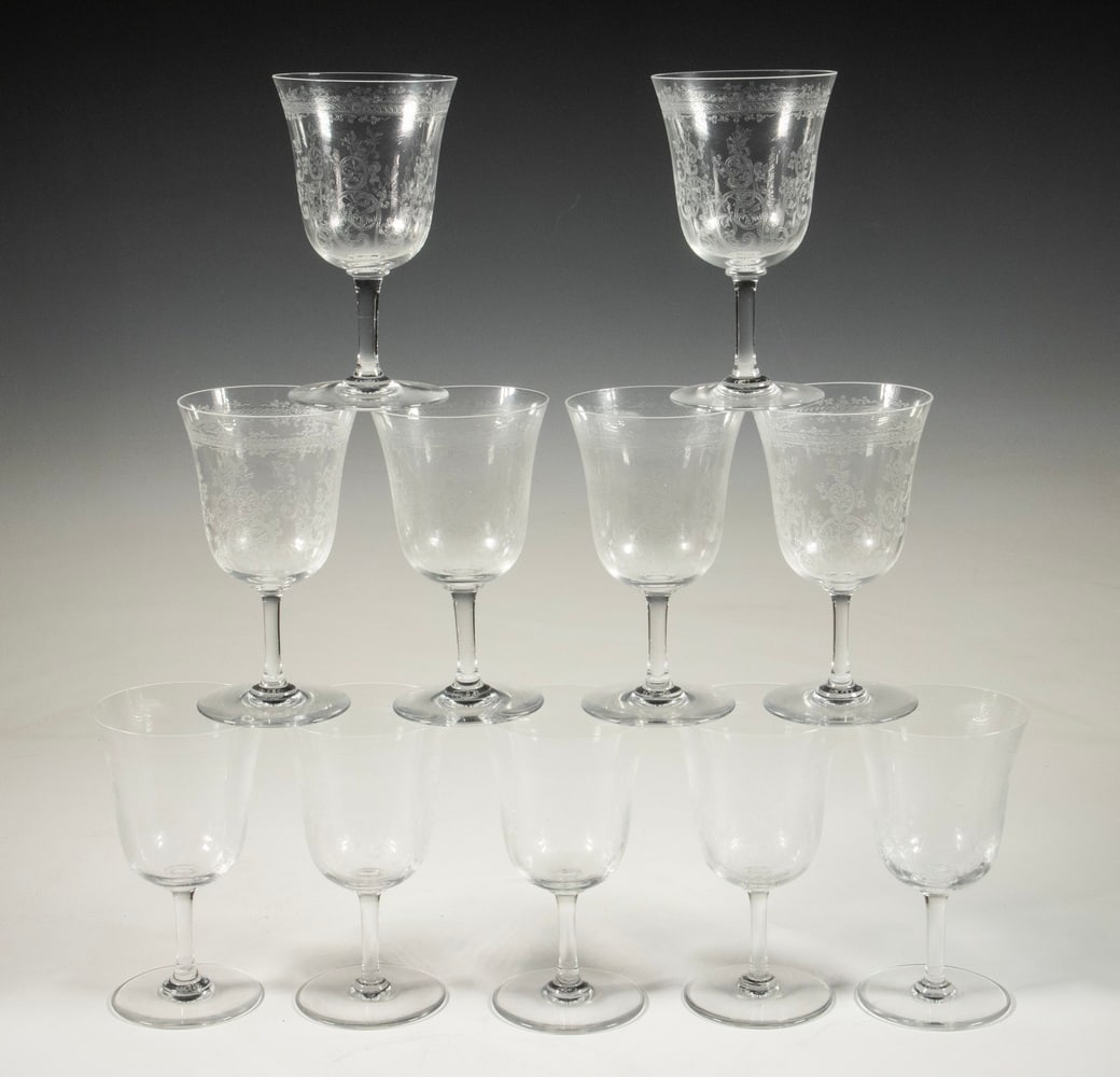 (11) FRENCH BACCARAT LAFAYETTE ETCHED CRYSTAL WINE GOBLETS (1 of 2)