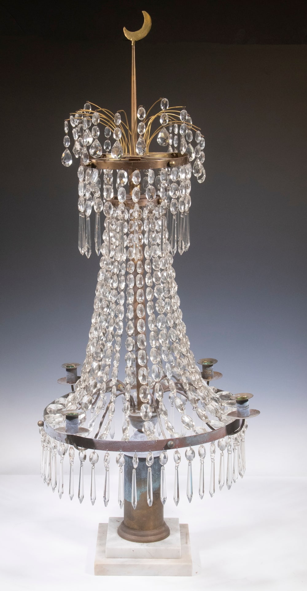 LARGE 4-STEM CRYSTAL & BRONZE BANQUET LAMP CENTERPIECE (1 of 2)