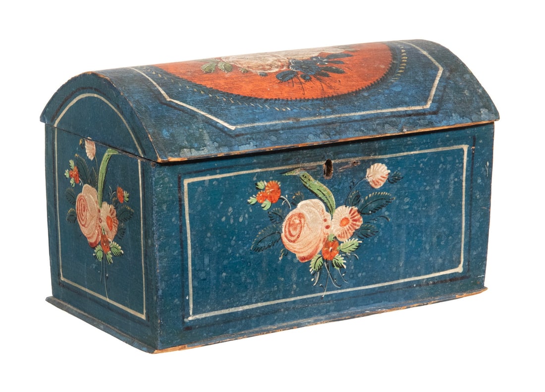 19TH C. CONTINENTAL PAINTED PINE DOME TOP BOX (1 of 3)