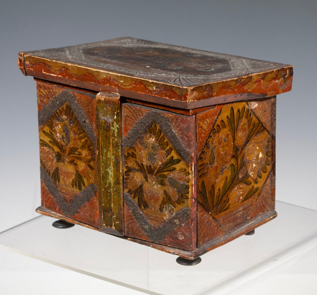 19TH C. SWISS FOLK ART MINIATURE CABINET BOX (1 of 4)