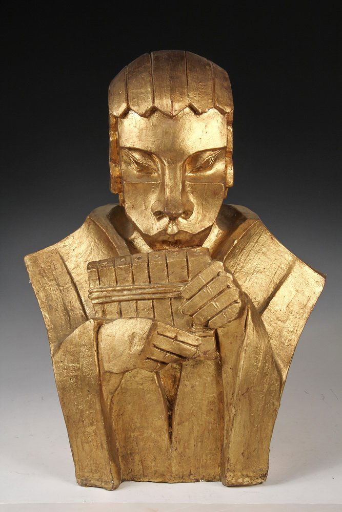 PAINTED PLASTER SCULPTURE STUDY - Muse of Music,: PAINTED PLASTER SCULPTURE STUDY - Muse of Music, designed by Frank Lloyd Wright (WI/AZ, 1867-1959), sculpted by Alfonso Ianelli (IL/CA, 1888-1965) for the Midway Gardens, Chicago. Part of a series of