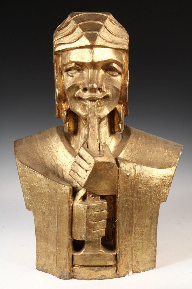 PAINTED PLASTER SCULPTURE STUDY - Muse of Music,: PAINTED PLASTER SCULPTURE STUDY - Muse of Music, designed by Frank Lloyd Wright (WI/AZ, 1867-1959), sculpted by Alfonso Ianelli (IL/CA, 1888-1965) for the Midway Gardens, Chicago. Part of a series of