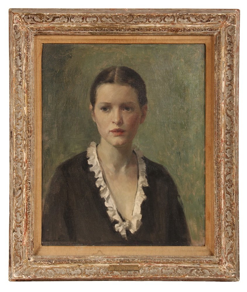 OIL ON CANVAS - "Modern Puritan" by Nan Watson (NY,: OIL ON CANVAS - "Modern Puritan" by Nan Watson (NY, 1896-1966), signed lower left, with two exhibition labels verso, in the original Impressionist frame with linen liner, name tag. OS: 28 1/2" x 24 1/