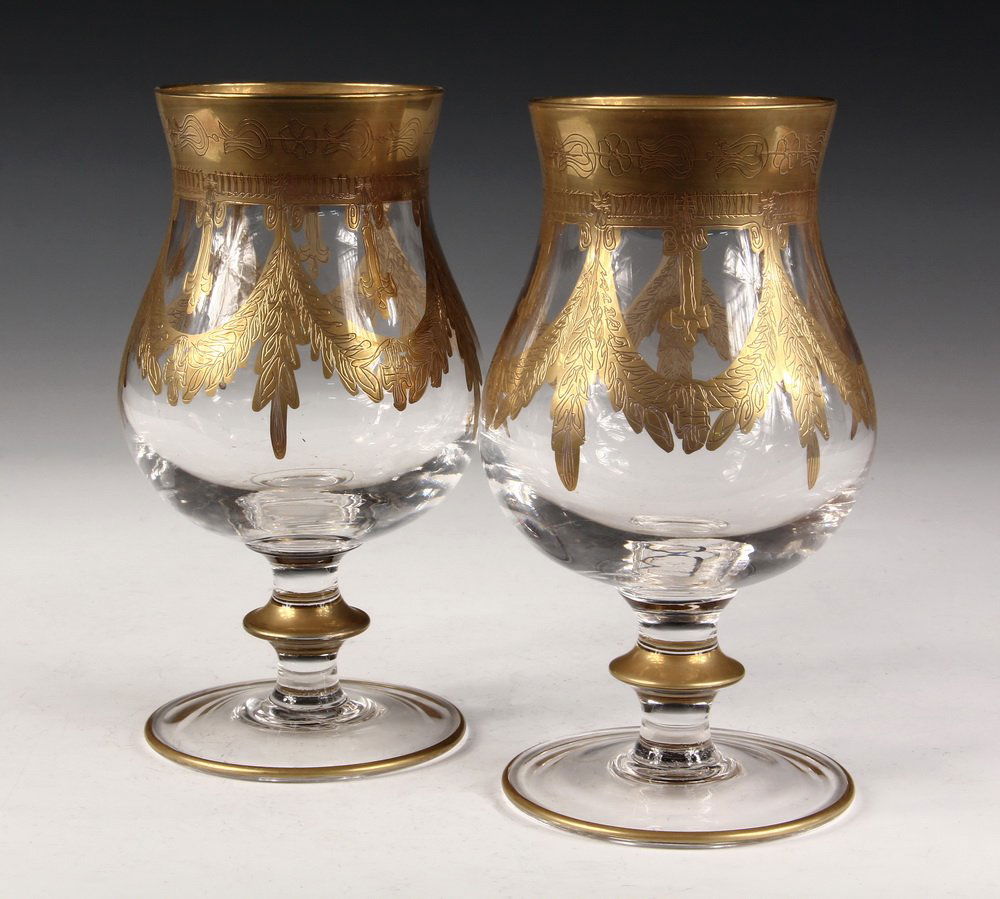 Pair Of Art Glass Goblets Clear Glass Brandy Snifters