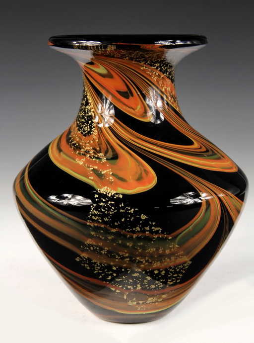 ART GLASS VASE - Vintage Art Deco Heavy Black Glass Urn