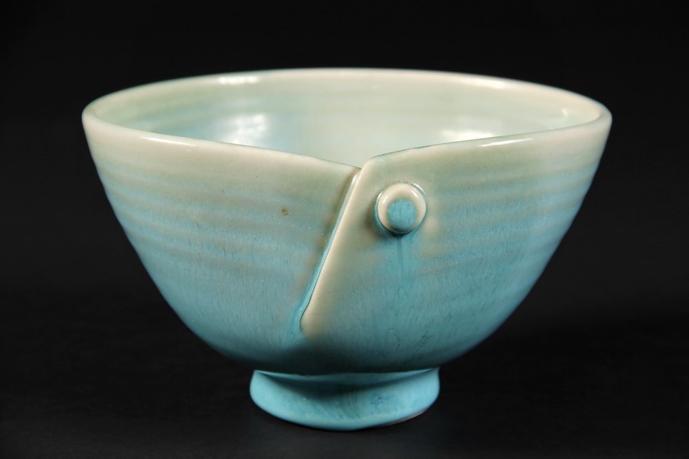 BROTHER THOMAS BEZANSON POTTERY - "Eye of the Future": BROTHER THOMAS BEZANSON POTTERY - "Eye of the Future" Tea Bowl in celadon glaze, signed, 1995. 3 3/8" tall, 5 3/4" diam. Fine condition.
