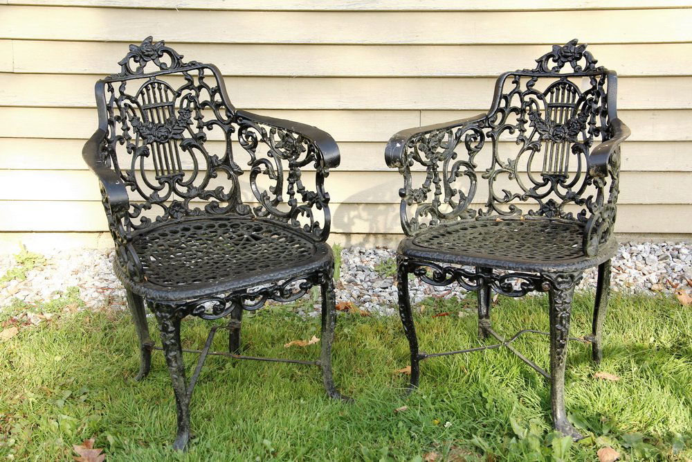 Pair Of Cast Iron Garden Chairs English Lyre Back Mar 30 2018 Pair Of Cast Iron Garden Chairs English Lyre Back Mar 30 2018 Thomaston Place Auction Galleries In Me