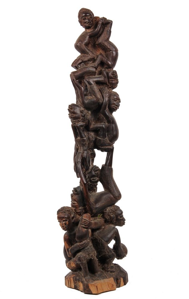 AFRICAN CARVING - Makonde Tribe, Thirteen Figure: AFRICAN CARVING - Makonde Tribe, Thirteen Figure Ancestral Post, West Coast Africa, Tanzania. Carved from one piece. 33" tall. Good condition.