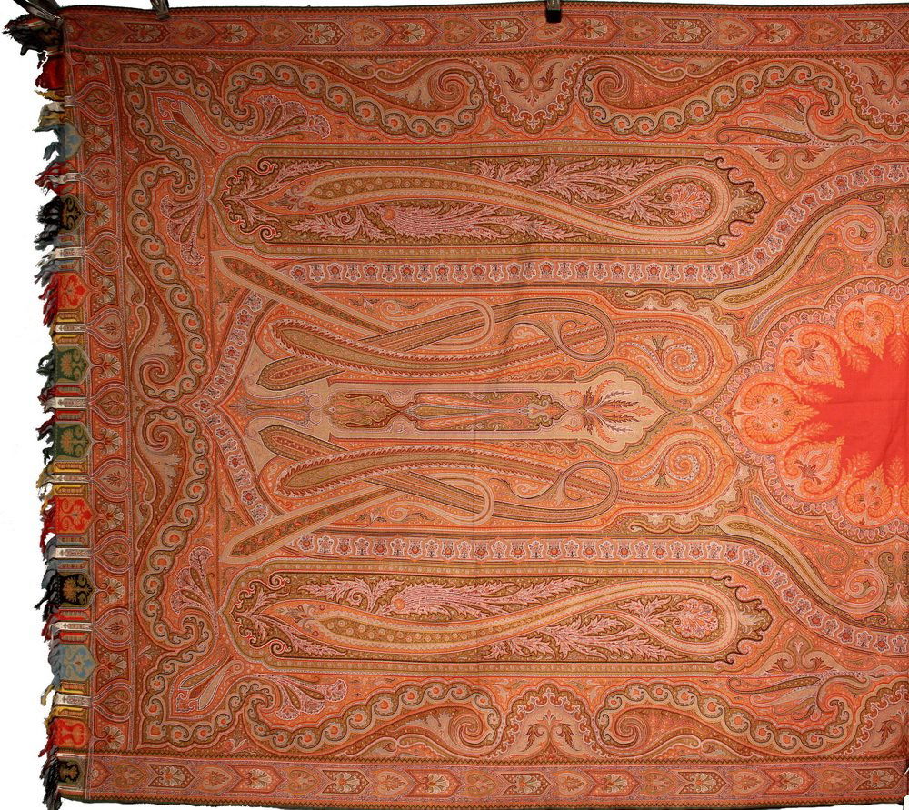 VICTORIAN PAISLEY TABLECLOTH - 132" square - Late 19th: VICTORIAN PAISLEY TABLECLOTH - 132" square - Late 19th c. Machine Woven Red Paisley with open center field, fringed at ends. Fine condition.