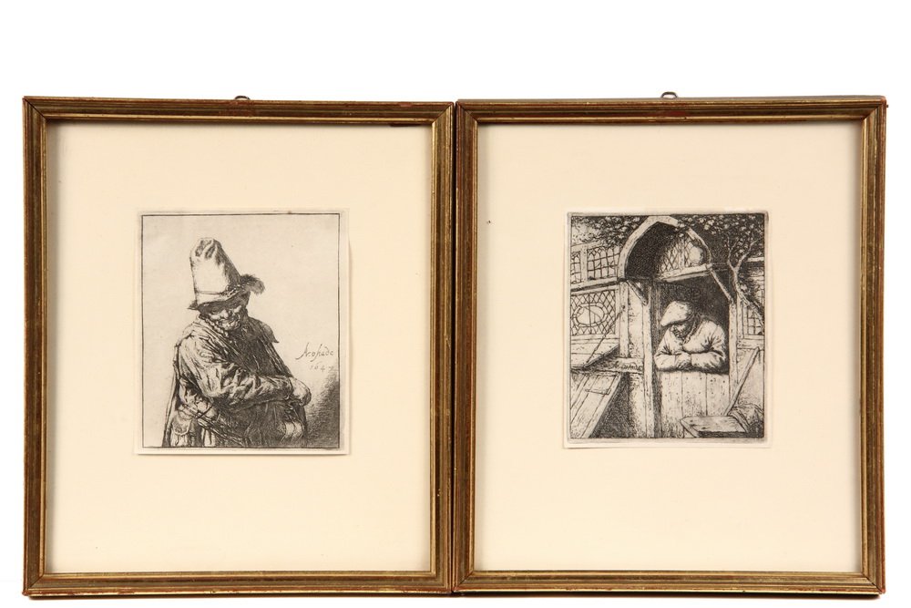 ADRIAEN VAN OSTADE (Netherlands, 1620-1685); (2): ADRIAEN VAN OSTADE (Netherlands, 1620-1685); (2) Etchings, both signed in plate, : "Der Bauer in der HaustÃ¼r". 10.7 x 9.2 cm. (1672). B. 9, Dutuit I-II (von II), Davidsohn, Godefroy, Hollstein II-I