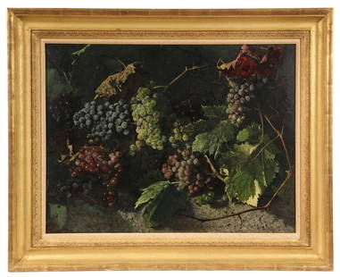 WILLIAM MASON BROWN (NY/NJ, 1828-1898) - "Still Life: WILLIAM MASON BROWN (NY/NJ, 1828-1898) - "Still Life with Grapes" signed lr, label from "The American Scene", California Palace of Legion of Honor. From the Brooke Astor estate. In gilt cove frame wit