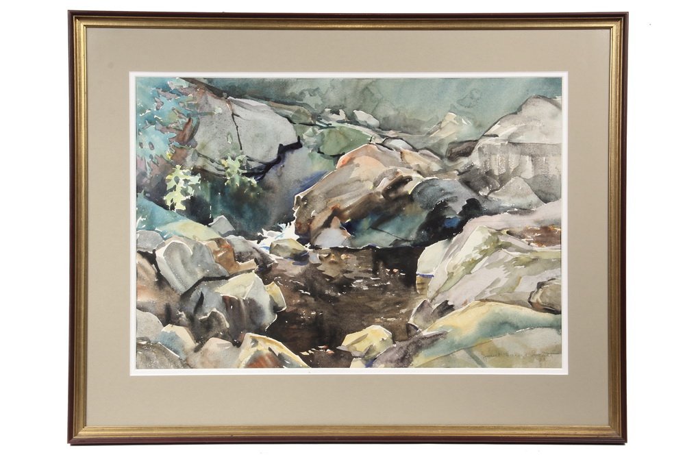 JANET SCOTT BERRY; (ME, 1919 - ) - 'Tidal Pool',: JANET SCOTT BERRY; (ME, 1919 - ) - 'Tidal Pool', watercolor, signed lower right, in molded wood frame, matted and glazed. She was a famed illustrator, wife of Carroll Thayer Berry. They lived in Rockp