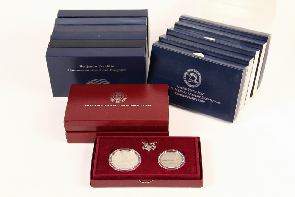 COINS - Group of (14) Modern Commems. Including: (2): COINS - Group of (14) Modern Commems. Including: (2) 2005 John Marshall Dollar BU, (1) 2005 John Marshall Dollar PR; (1) 2002 West Point Dollar BU; (1) 2002 West Point Dollar PR; (1) 1992 Two Coin Oly