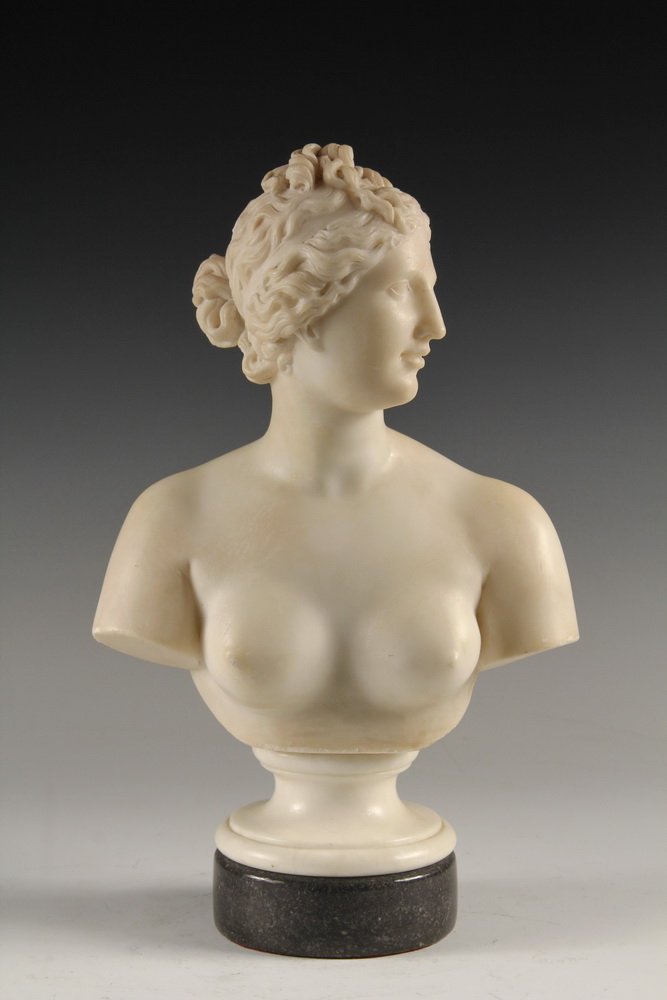 MARBLE BUST - Grand Tour Era Copy of the 'Medici: MARBLE BUST - Grand Tour Era Copy of the 'Medici Venus', a second century Roman copy of a first century BC Greek bronze, brought to Florence from Rome in 1677 and set up in the Tribuna by the Medicis.