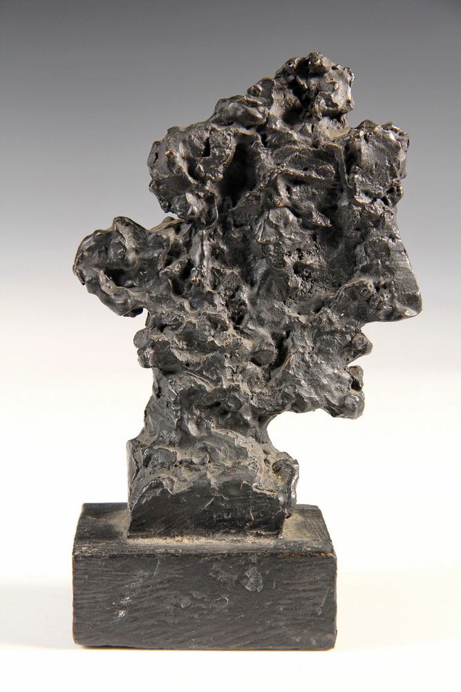 MAX WEBER (NY/FR, 1881-1961) - 'Man's Head", bronze: MAX WEBER (NY/FR, 1881-1961) - 'Man's Head", bronze sculpture, signed, dated 1959, and with outline of chicken on underside of integral solid plinth. 7 1/4" tall. Very good condition. From a private W