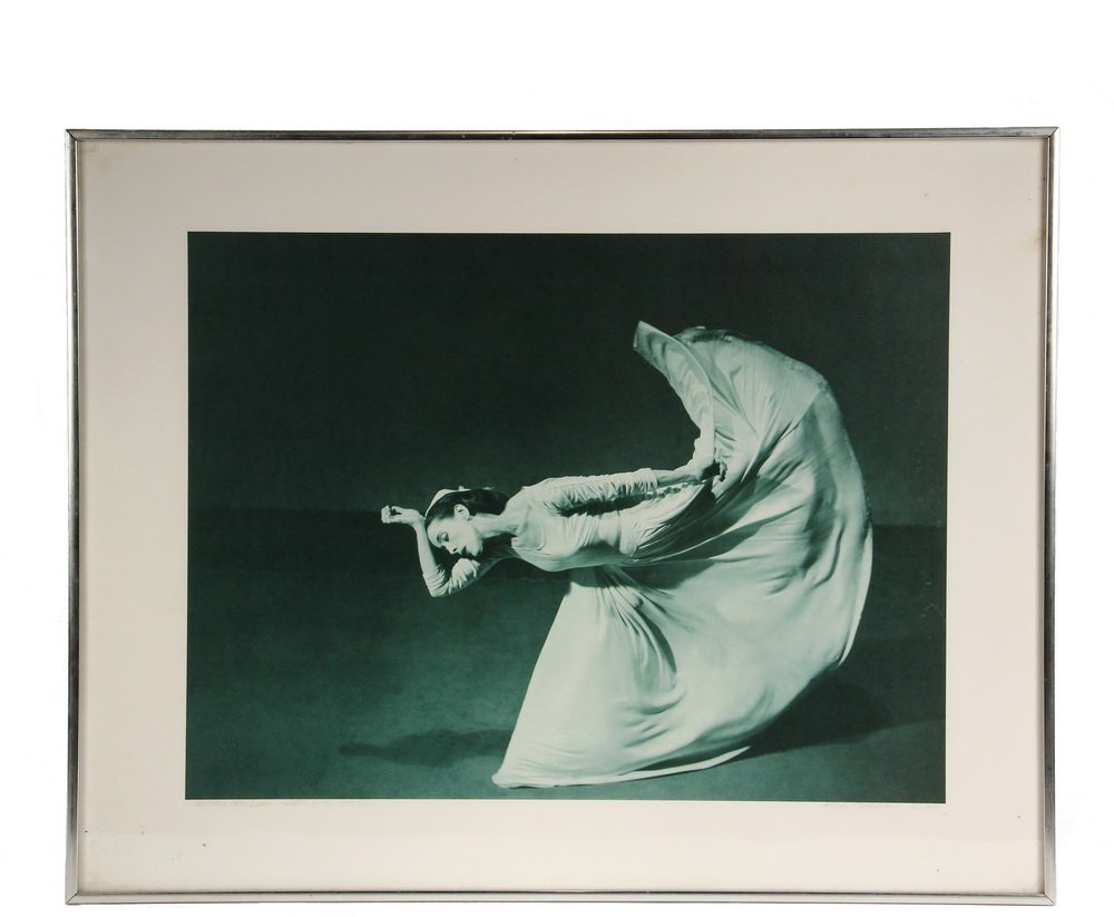 BARBARA MORGAN (NY, 1900-1992); "Martha Graham, Letter: BARBARA MORGAN (NY, 1900-1992); "Martha Graham, Letter to the World", photogravure in green on mount, pencil signed lower right, dated 1969, titled lower left. The photo was taken in 1940. In aluminum
