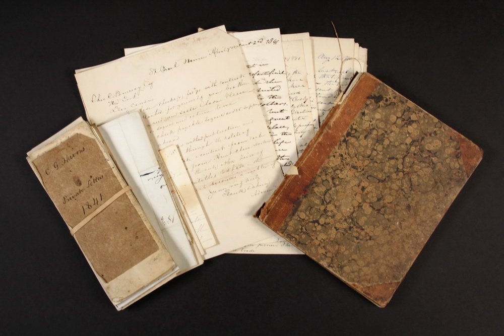 PRE-CIVIL WAR CORRESPONDENCE & RECORD BOOK - Letters to: PRE-CIVIL WAR CORRESPONDENCE & RECORD BOOK - Letters to Charles G Havens (1808-1888), prominent New York City attorney, real estate investor and art collector. Approx (65) letters, mostly 1840s, stamp