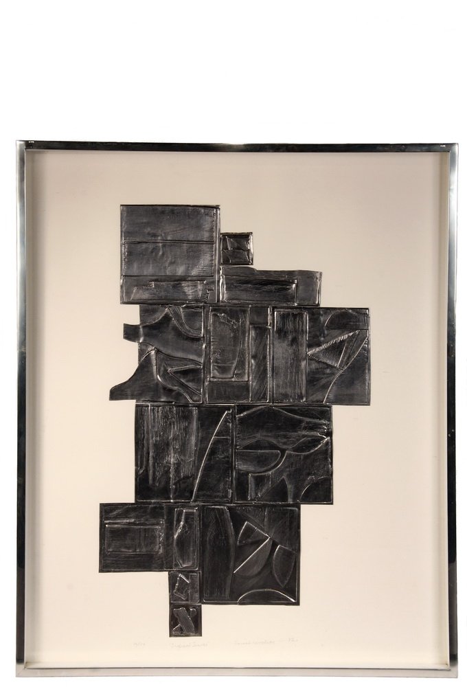 LOUISE NEVELSON (Russia/NY/ME, 1899-1988); "Tropical: LOUISE NEVELSON (Russia/NY/ME, 1899-1988); "Tropical Leaves", 1972, lead intaglio relief on white field, pencil signed, dated and numbered 16 /150, Pace Editions of NYC label verso, in deep box white
