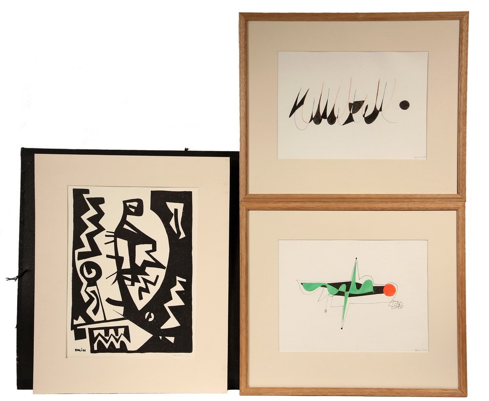 SACHA KOLIN; (NY, Paris & Vienna, 1911-1981), A: SACHA KOLIN; (NY, Paris & Vienna, 1911-1981), A Collection of (15) Modernist Works, all signed, including: (4) Watercolors dated 1975, (two are framed); Quartet of Lithos on one sheet b'Epreuve d'Arti