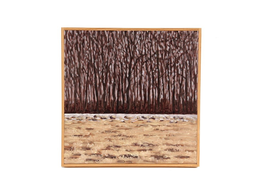 THOMAS SARRANTONIO (NY, 1954-) - "Introspection", oil: THOMAS SARRANTONIO (NY, 1954-) - "Introspection", oil on panel, signed and titled verso, dated Feb 97. In pine slat frame. OS: 12 1/4" square, SS: 11 3/4" square. Fine condition.