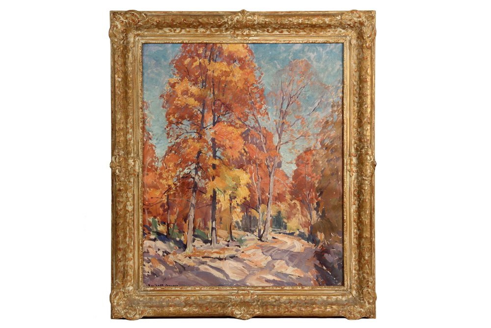 EMILE ALBERT GRUPPE (MA, 1896-1978) - "Hickory Trees",: EMILE ALBERT GRUPPE (MA, 1896-1978) - "Hickory Trees", oil on canvas, signed lower left, signed and titled verso in the artist's hand, in the original gold gesso frame with a Newcomb-Macklin Co, New Y