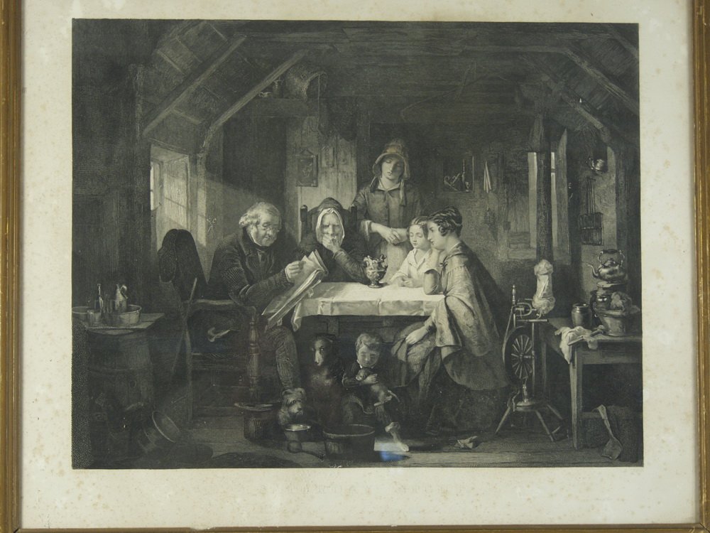 ENGRAVING - 'â€˜Saturday Night' by Thomas Fafe and H.: ENGRAVING - 'â€˜Saturday Night' by Thomas Fafe and H. Lemon, 'Dedicated to the members of the Cosmopolitan Art Association', British, depicts three generations of a family gathered around a table 