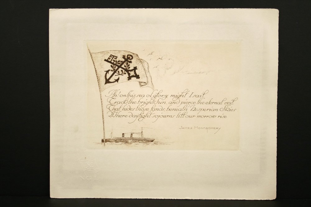 SOFT FOLIO OF SHIP AND TOURISM ETCHINGS â€“ Ca 1910: SOFT FOLIO OF SHIP AND TOURISM ETCHINGS â€“ Ca 1910 with James Montgomery poem preface, published by the Nordeutscher Lloyd Line (NGL), featuring the ship 'Columbus' and Caribbean and South Ameri