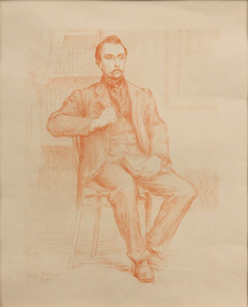 LITHOGRAPH - 'Maurice Maeterlinck' by Hippolyte: LITHOGRAPH - 'Maurice Maeterlinck' by Hippolyte Petitjean (French, 1854-1929), signed in print and dated 1898 lower left, embossed profile head in rectangle with 'AW' monogram lower right corner of sh