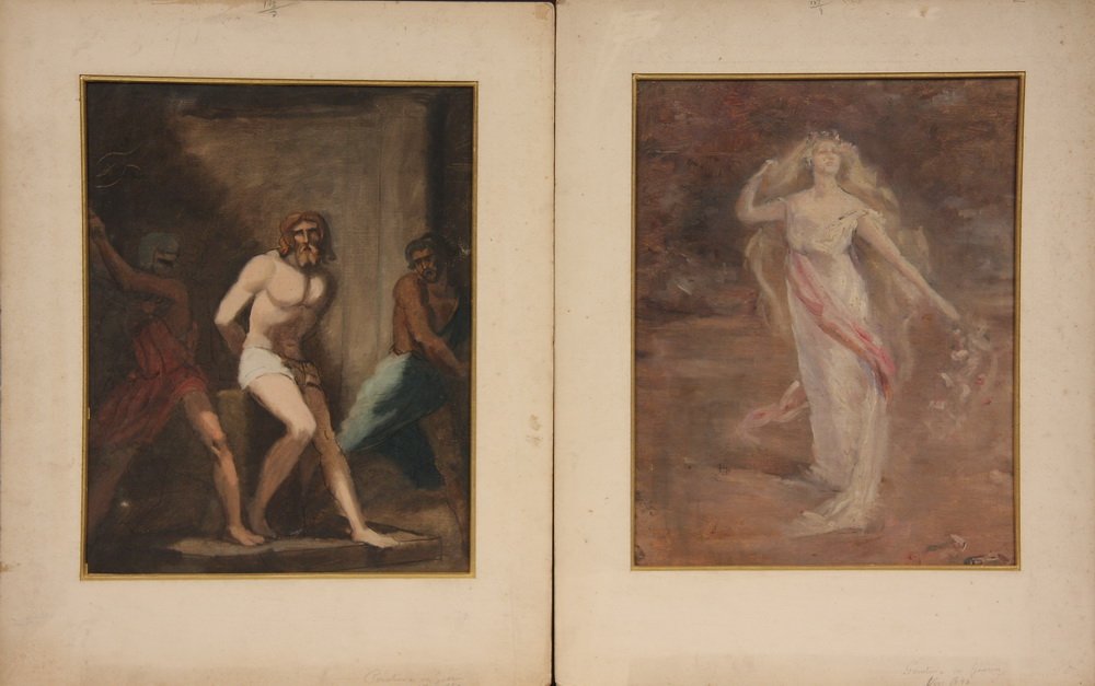 ATTRIBUTED TO PIERRE NARCISSE GUERIN (French,: ATTRIBUTED TO PIERRE NARCISSE GUERIN (French, 1774-1833) - Figure Studies, including Christ bound for scourging by two soldiers & a Standing Woman with long blonde flowing hair, white classical gown w